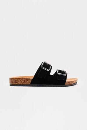 Sandalias Planas Doble Correa con Detalle de Hebilla