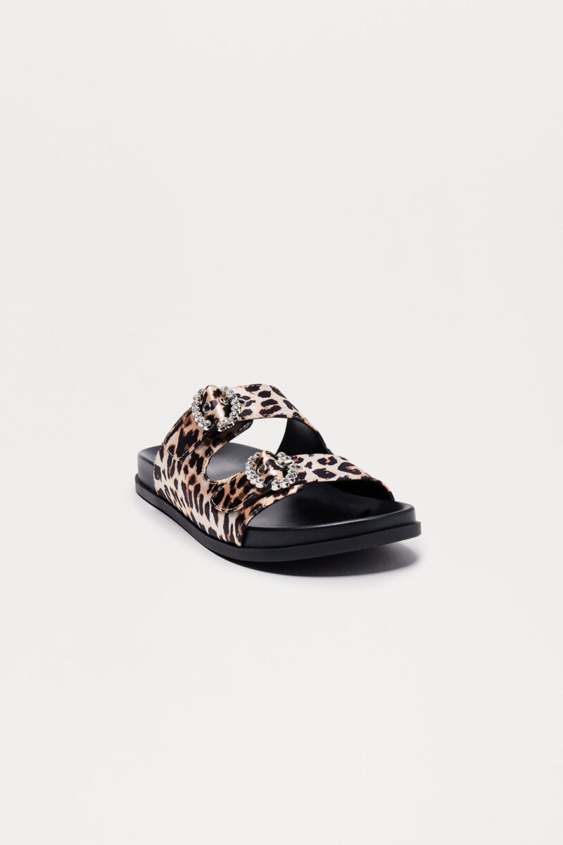 Sandalias Planas con Hebilla de Estrás y Estampado Animal