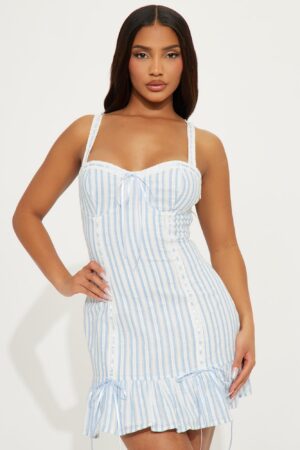 Vestido Mini a Rayas de Lino con Detalles en Encaje