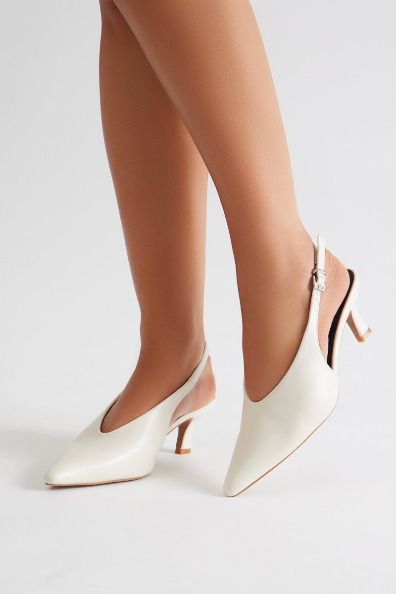 Zapatos de Tacón Bajo y Punta Fina con Correa Trasera - Blanco - Image 6
