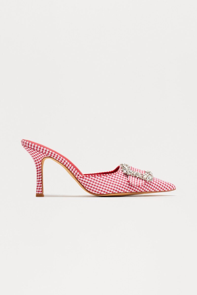 Stilettos Rojo y Blanco con Detalles en Cuadros Vichy - Image 2