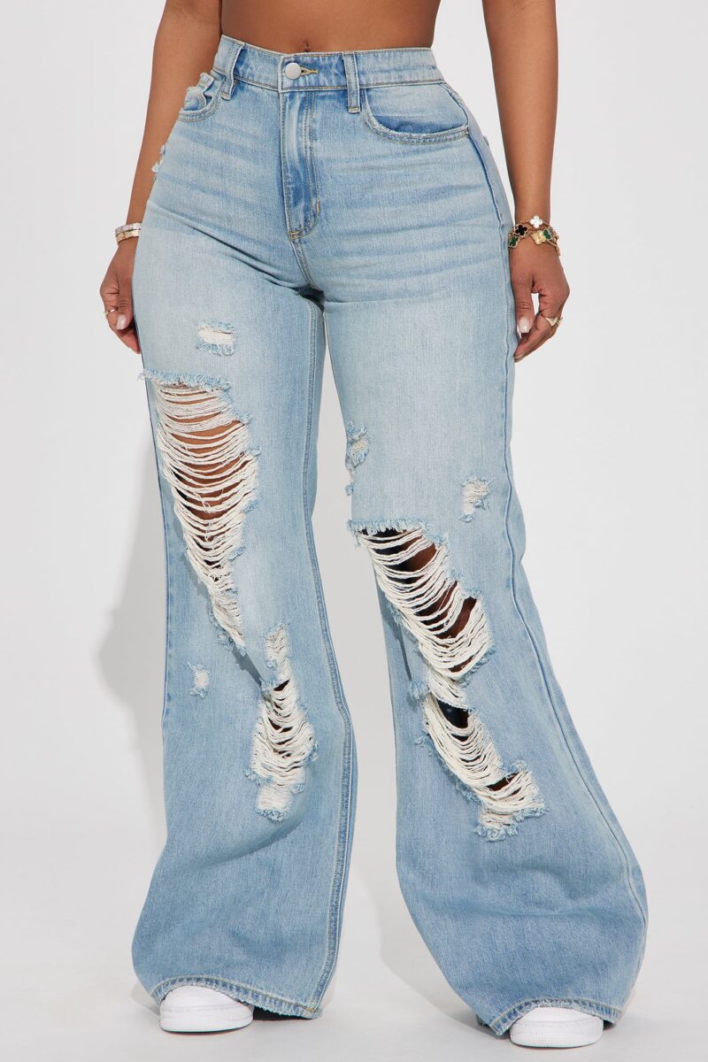 Jeans Anchos Rasgados y Lavados a la Piedra - Image 2