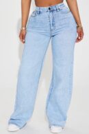 Jeans Anchos Elásticos Tiro Alto - Lavado Claro