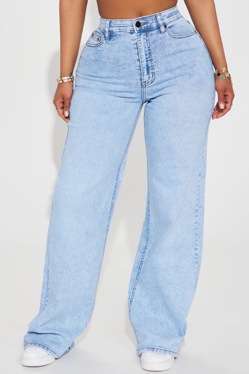 Jeans Anchos Elásticos Tiro Alto - Lavado Claro - Image 2