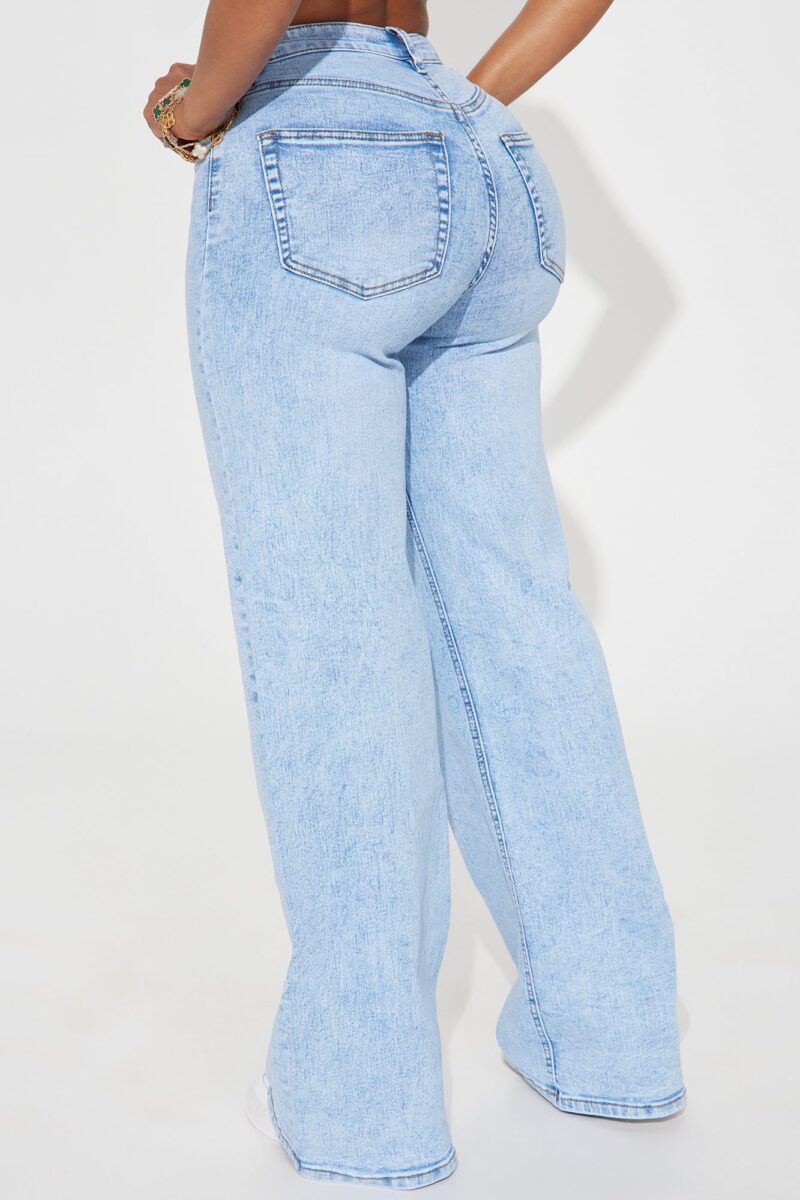 Jeans Anchos Elásticos Tiro Alto - Lavado Claro - Image 3