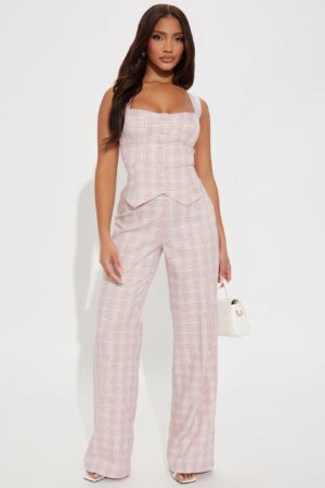 Conjunto de Pantalón y Top Cuadrillé con Botones a Presión