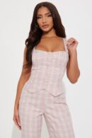 Conjunto de Pantalón y Top Cuadrillé con Botones a Presión