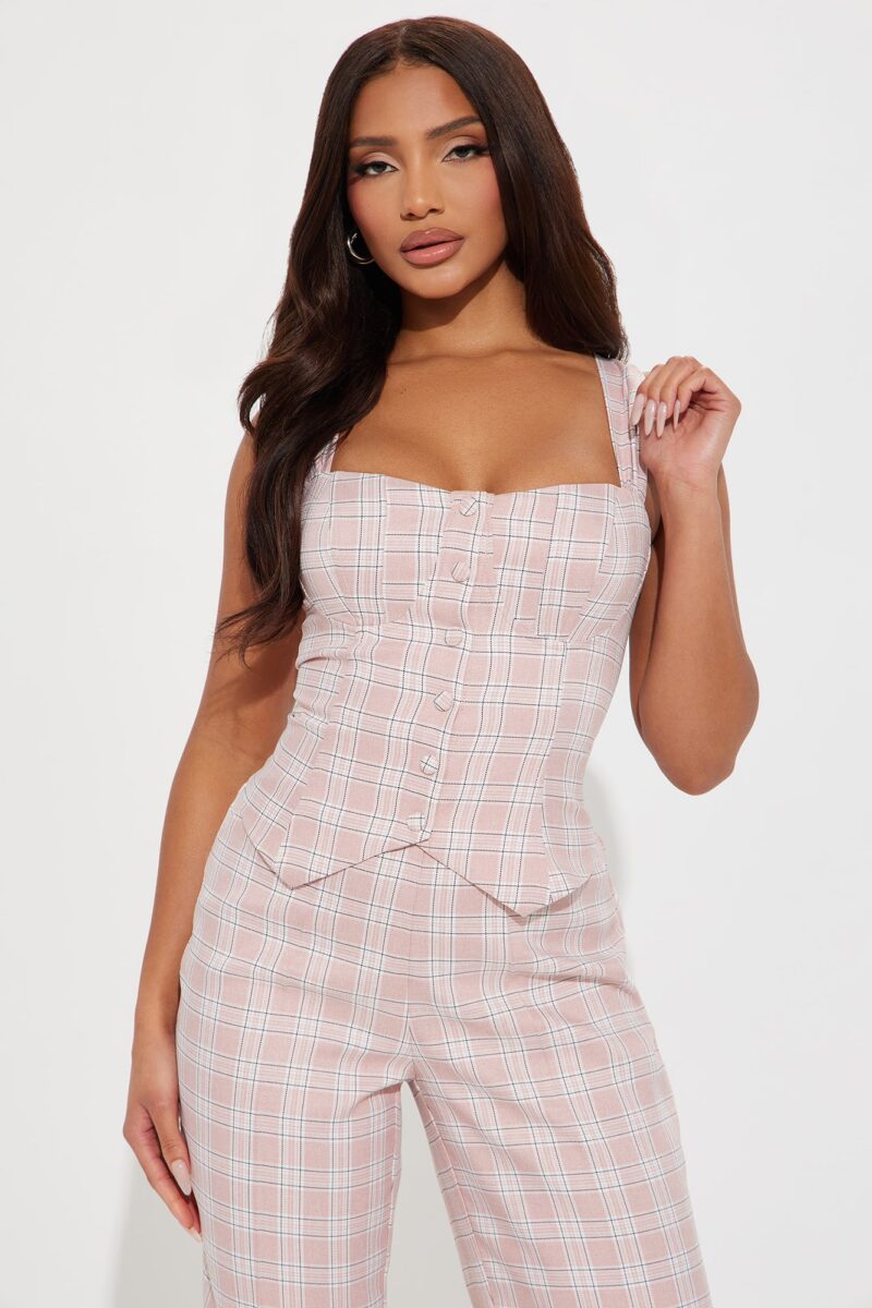 Conjunto de Pantalón y Top Cuadrillé con Botones a Presión - Image 2