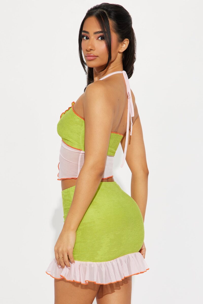 Conjunto de Top Halter y Falda Sweet Blossom - Verde Mix - Image 3