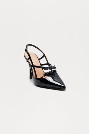 Zapatos de Tacón Slingback con Lazo Glamoroso - Negro
