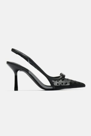 Tacones Slingback de Lunares con Detalle de Moño