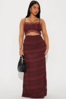 Conjunto de Falda Maxi y Top en Encaje - Marrón