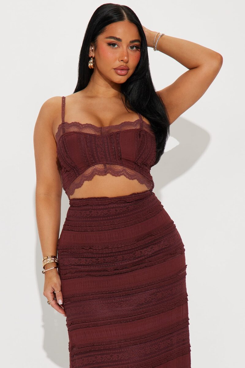 Conjunto de Falda Maxi y Top en Encaje - Marrón - Image 2