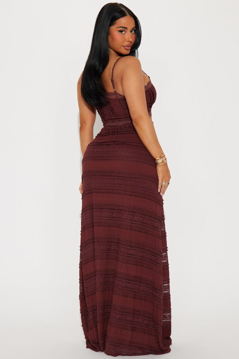 Conjunto de Falda Maxi y Top en Encaje - Marrón - Image 3