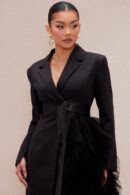 Blazer Maxi Vestido de Tul con Detalle de Volantes