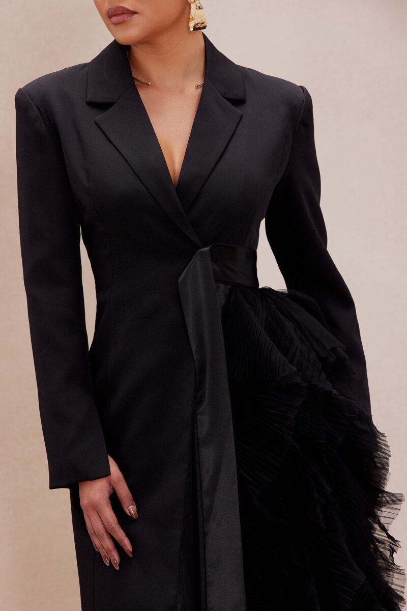 Blazer Maxi Vestido de Tul con Detalle de Volantes - Image 3