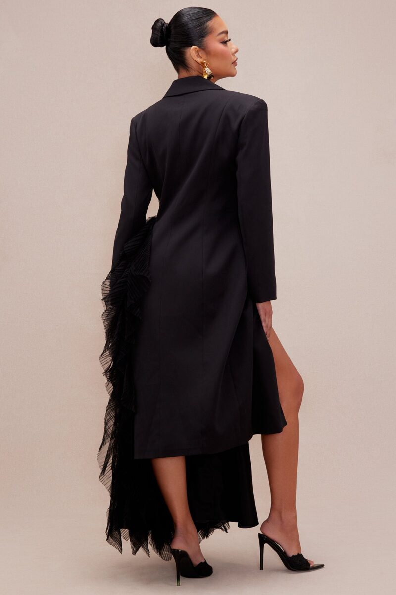 Blazer Maxi Vestido de Tul con Detalle de Volantes - Image 4