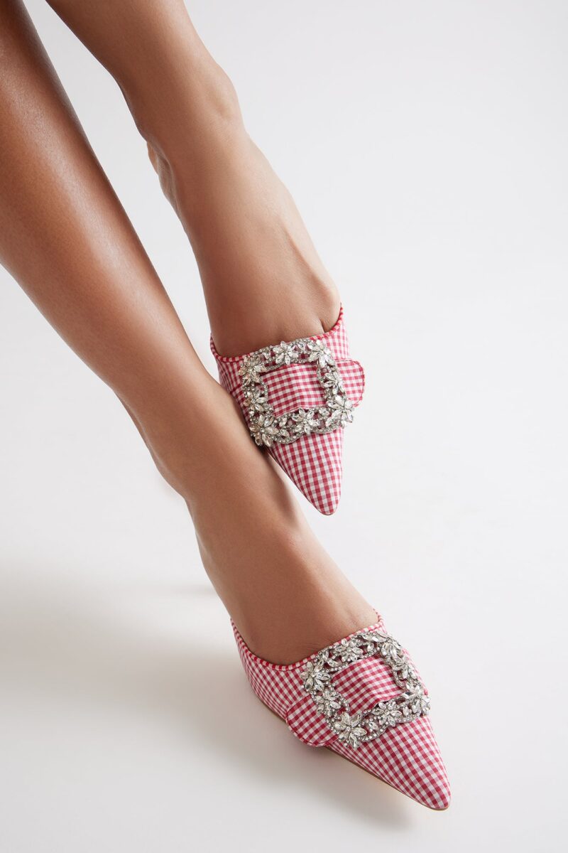 Stilettos Rojo y Blanco con Detalles en Cuadros Vichy - Image 3