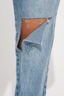 Jeans Rectos Elásticos con Rasgaduras y Dobladillo Crudo
