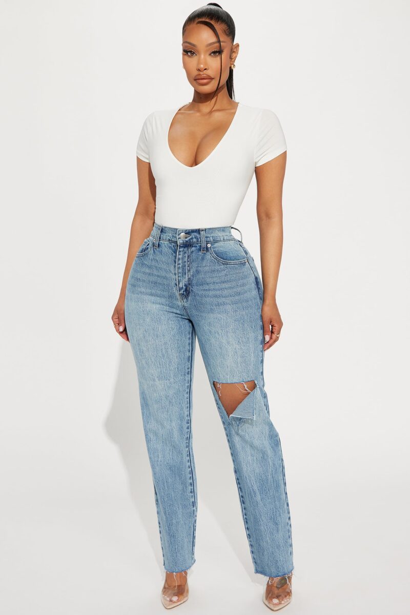 Jeans Rectos Elásticos con Rasgaduras y Dobladillo Crudo - Image 7