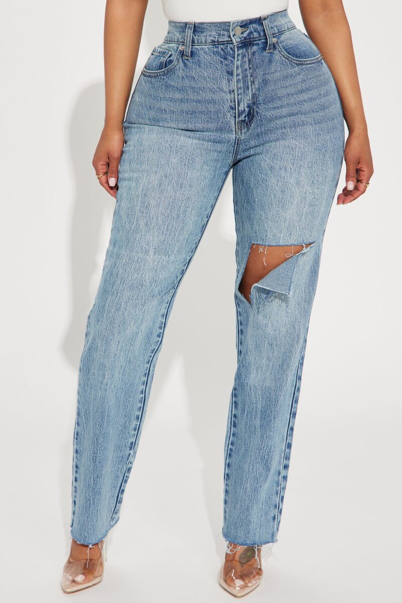 Jeans Rectos Elásticos con Rasgaduras y Dobladillo Crudo - Image 8