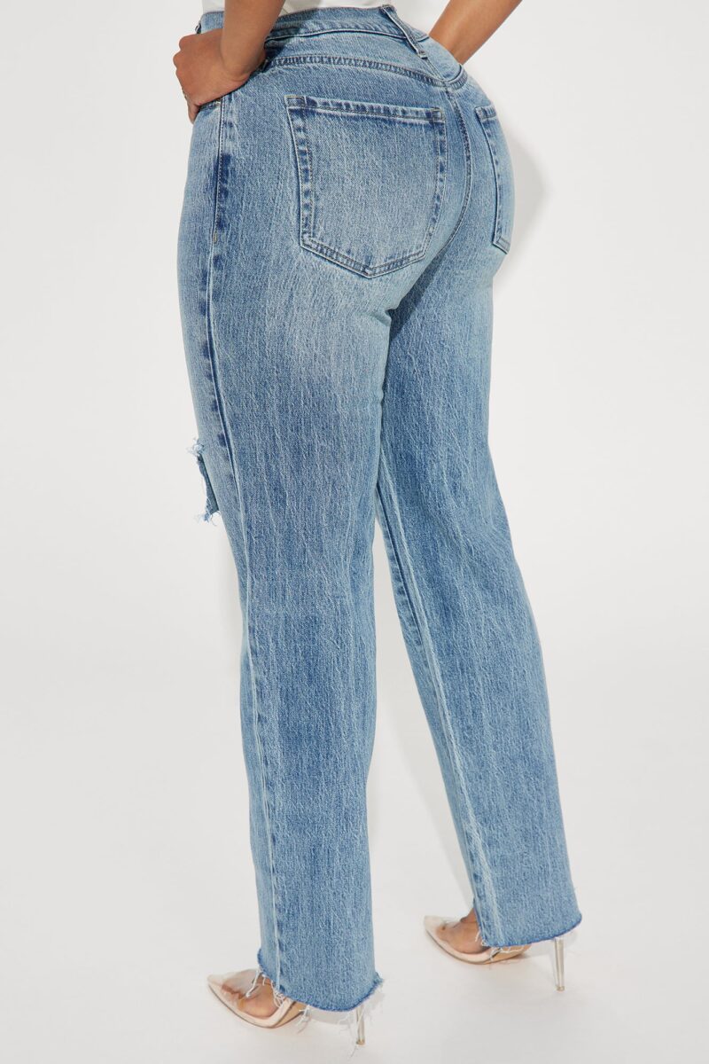 Jeans Rectos Elásticos con Rasgaduras y Dobladillo Crudo - Image 10
