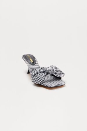Mules de Cuadros con Detalle de Lazo y Taco Medio