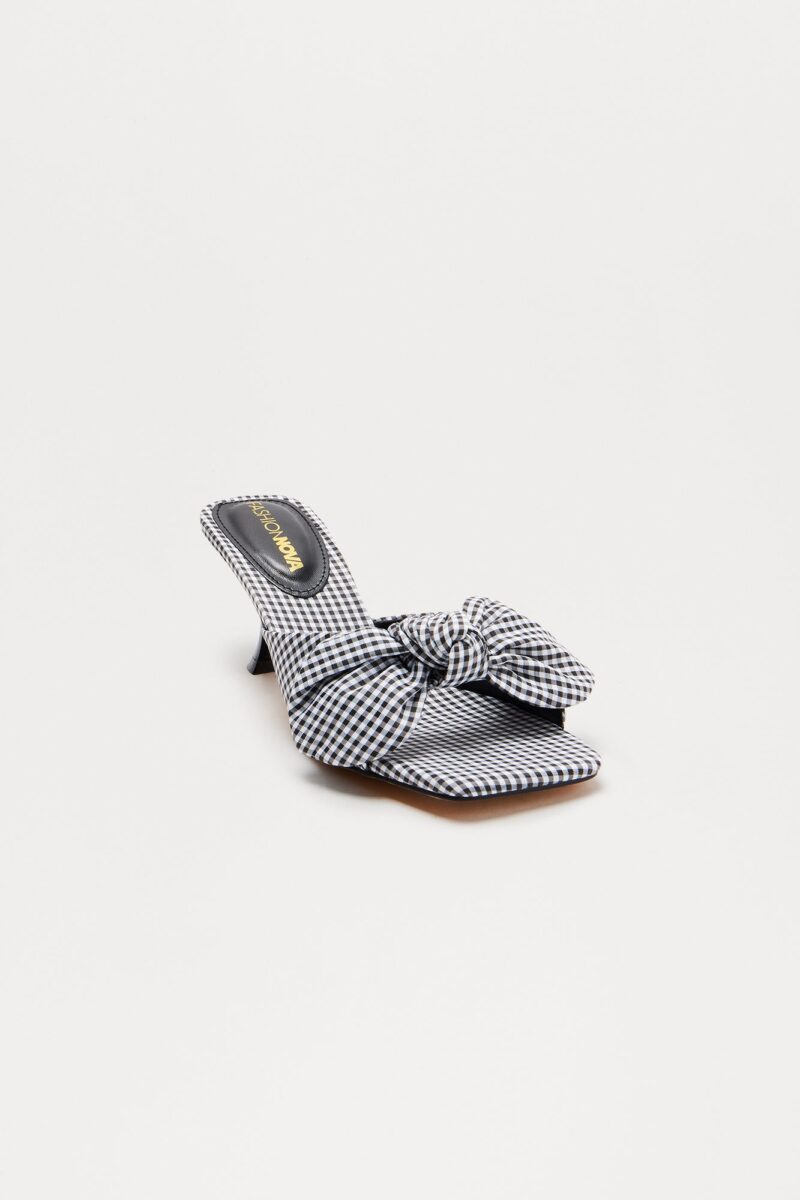 Mules de Cuadros con Detalle de Lazo y Taco Medio