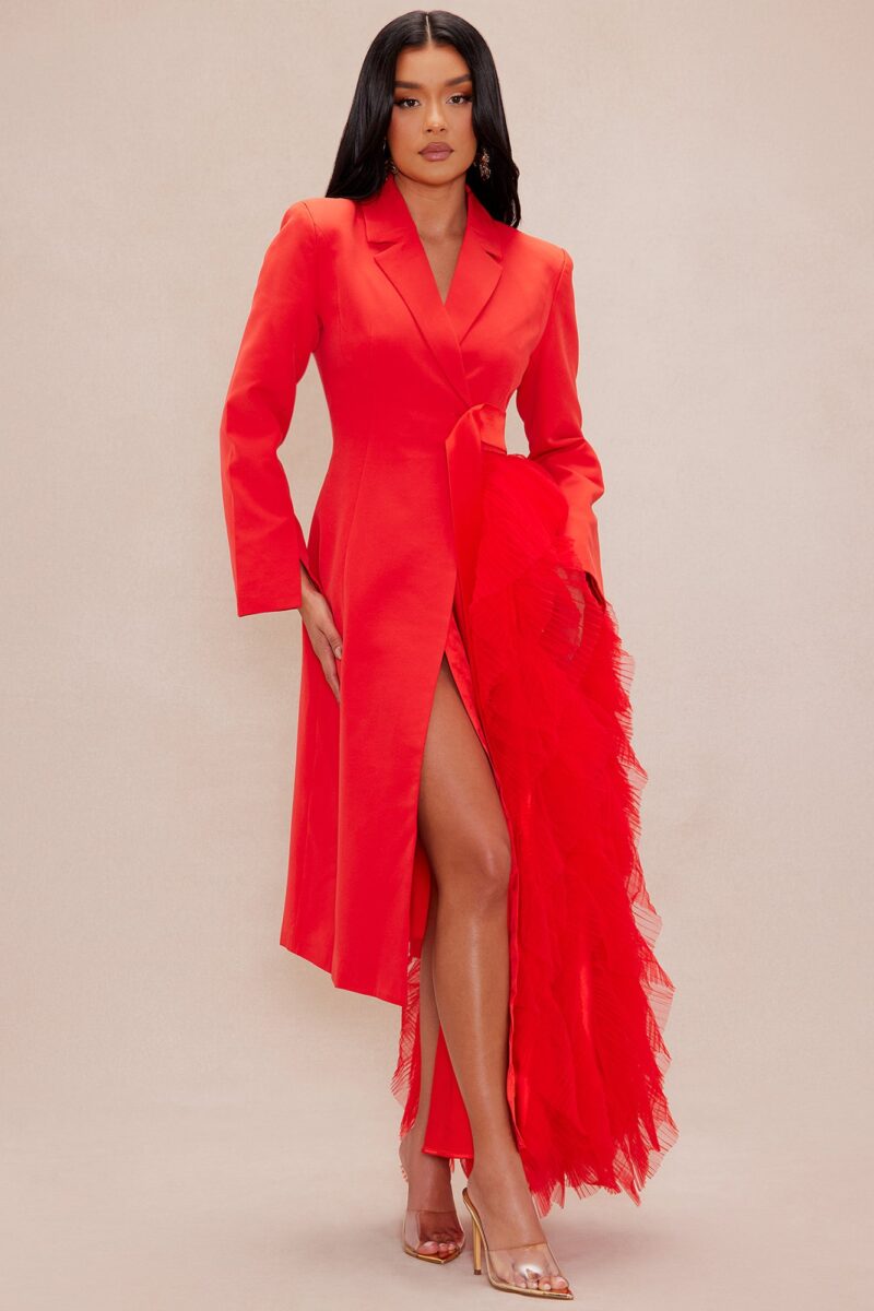 Blazer Maxi Vestido de Tul con Detalle de Volantes - Image 9