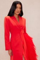 Blazer Maxi Vestido de Tul con Detalle de Volantes