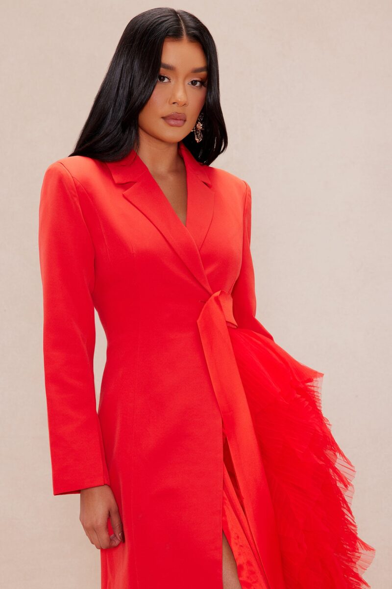 Blazer Maxi Vestido de Tul con Detalle de Volantes - Image 10