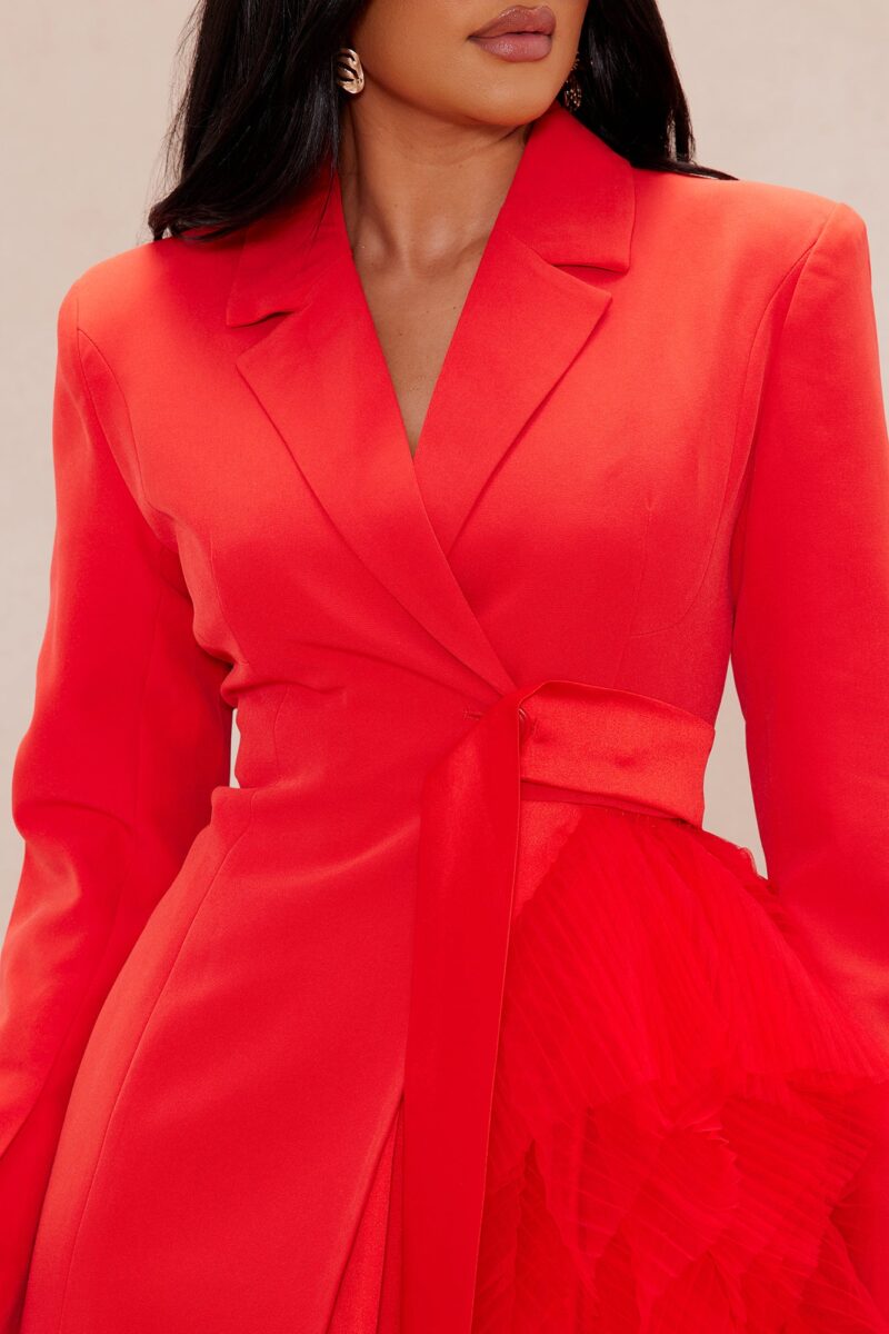 Blazer Maxi Vestido de Tul con Detalle de Volantes - Image 11