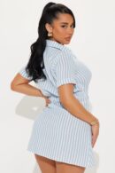 Vestido Mini Rayado con Lazo en Cintura y Cuello Camisero