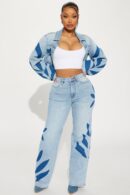 Jeans Rectos de Pierna Recta con Detalle Floral