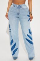 Jeans Rectos de Pierna Recta con Detalle Floral