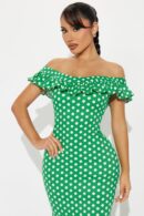 Vestido Maxi Lunares con Hombros Descubiertos y Vuelos