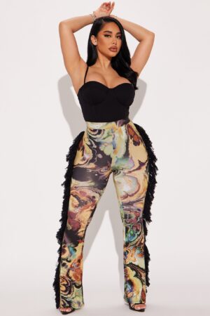 Pantalón Campana con Flecos y Cintura Elástica
