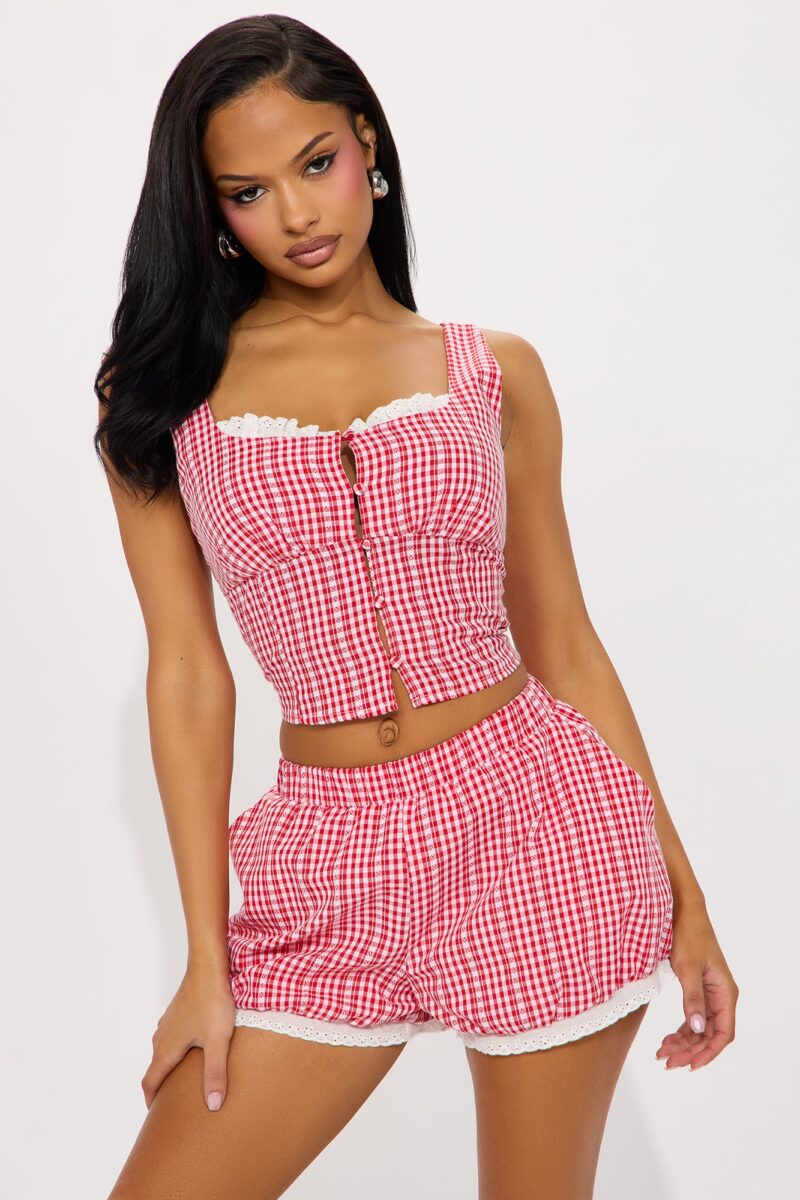 Conjunto de Top Corset y Falda Burbuja en Vichy - Image 2