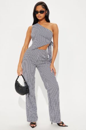 Conjunto de Pantalón y Top Un Hombro en Cuadros Vichy