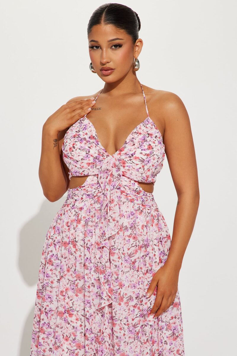 Vestido Largo Floral de Chiffón con Cuello Halter - Image 2