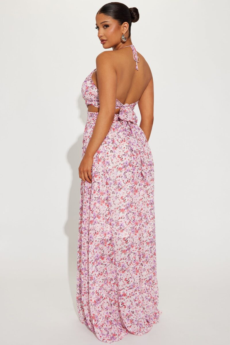 Vestido Largo Floral de Chiffón con Cuello Halter - Image 3