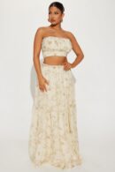 Conjunto de Falda Larga y Top Recogido - Moca/Combinado