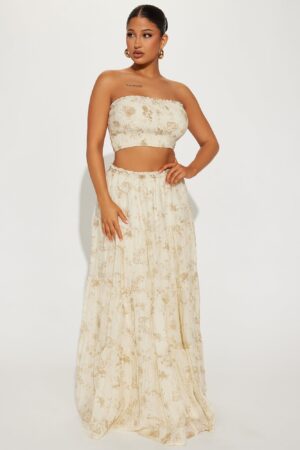 Conjunto de Falda Larga y Top Recogido - Moca/Combinado