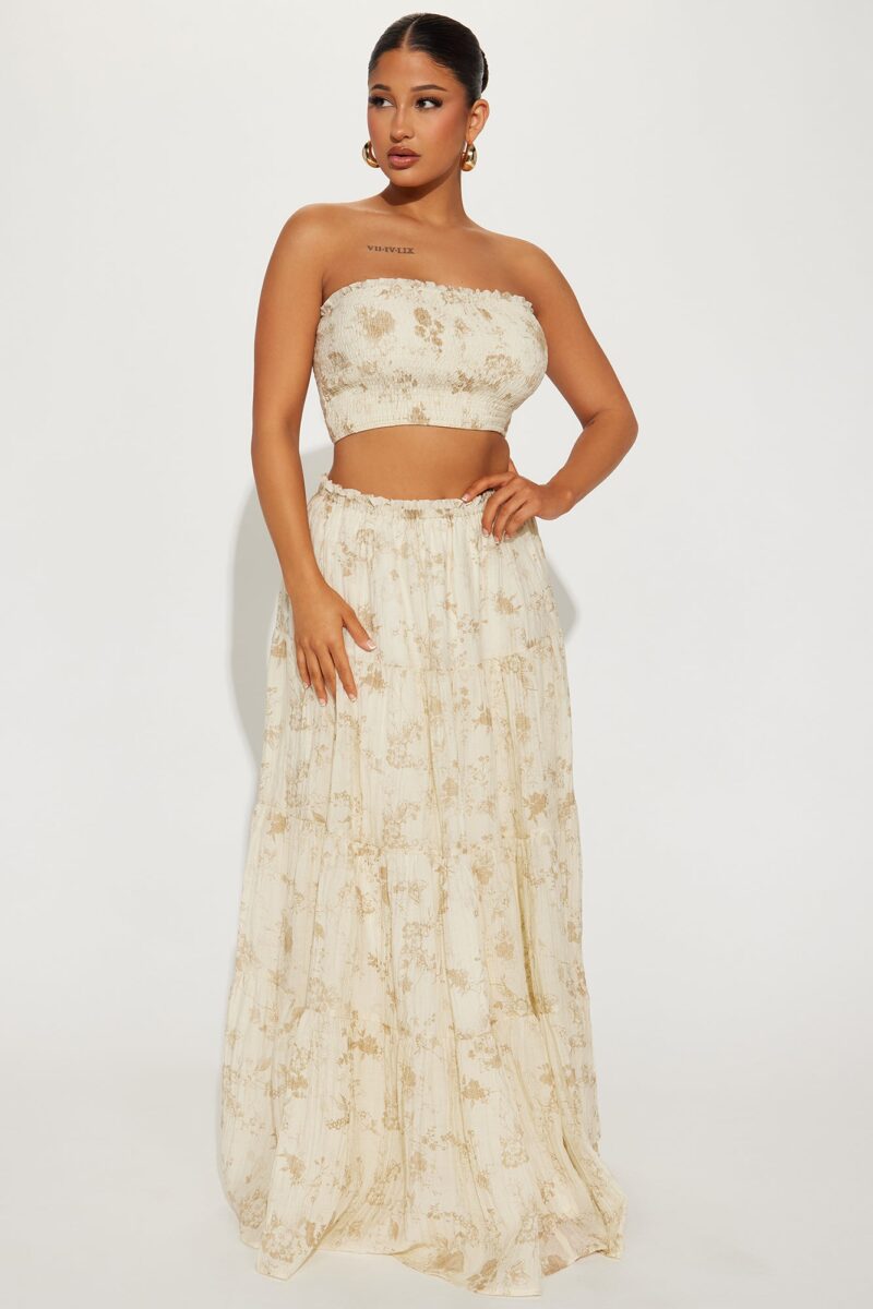 Conjunto de Falda Larga y Top Recogido - Moca/Combinado