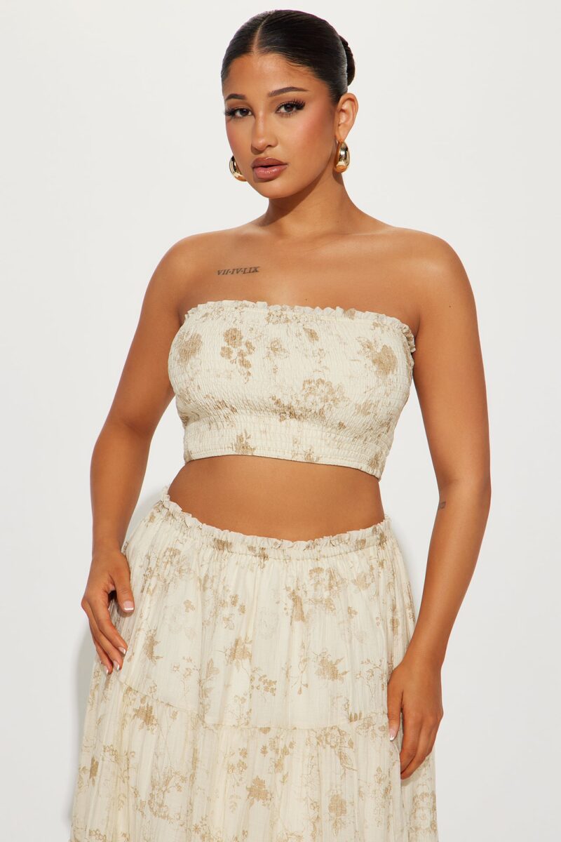 Conjunto de Falda Larga y Top Recogido - Moca/Combinado - Image 2