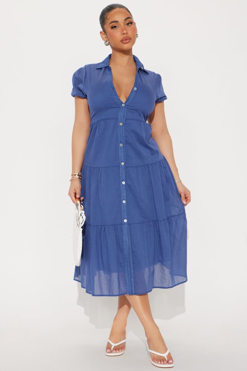 Vestido Midi Stella con Mangas Puff y Botones Frontales - Image 7