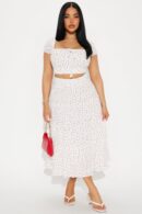 Conjunto de Falda Maxi y Top Blanco Combinado con Efecto Cereza