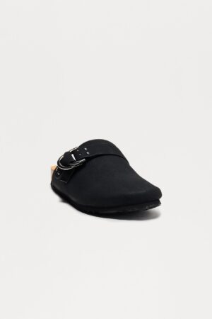 Sandalias Planas con Hebilla - Negro