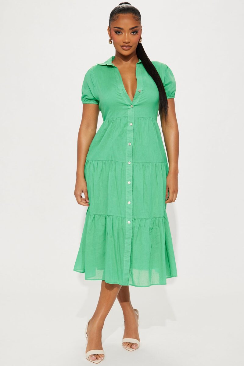 Vestido Midi Stella con Mangas Puff y Botones Frontales - Image 13