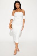 Vestido Midi Bandage Blanco con Escote Bardot